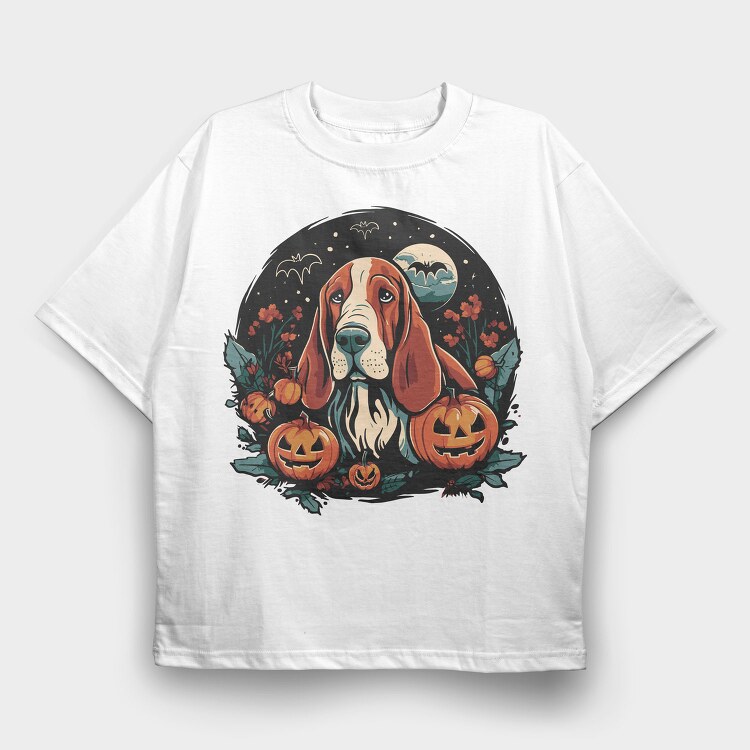 Basset Hound Halloween, Tricou Oversize Barbati (Unisex)