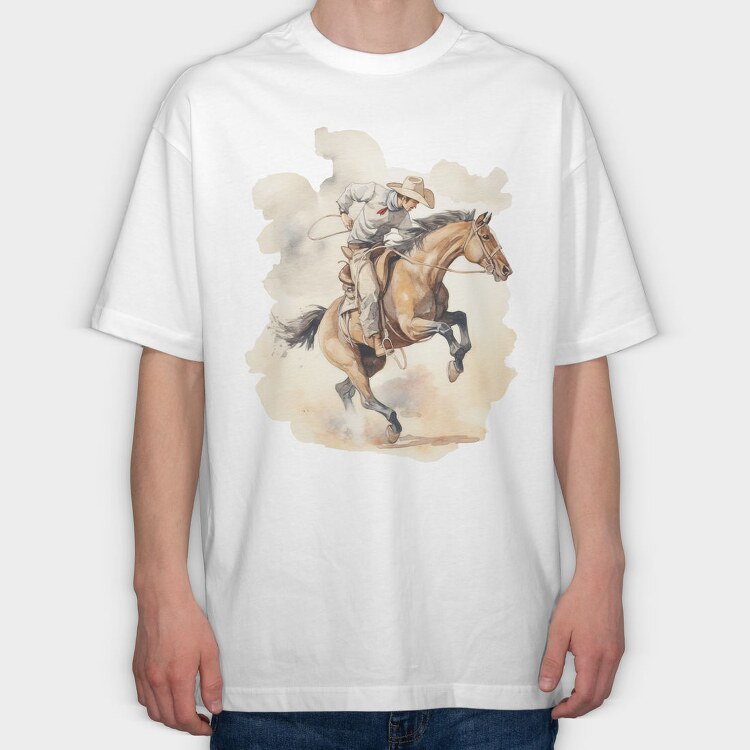 Cowboy Riding Horse Bucking, Tricou Oversize Barbati (Unisex)