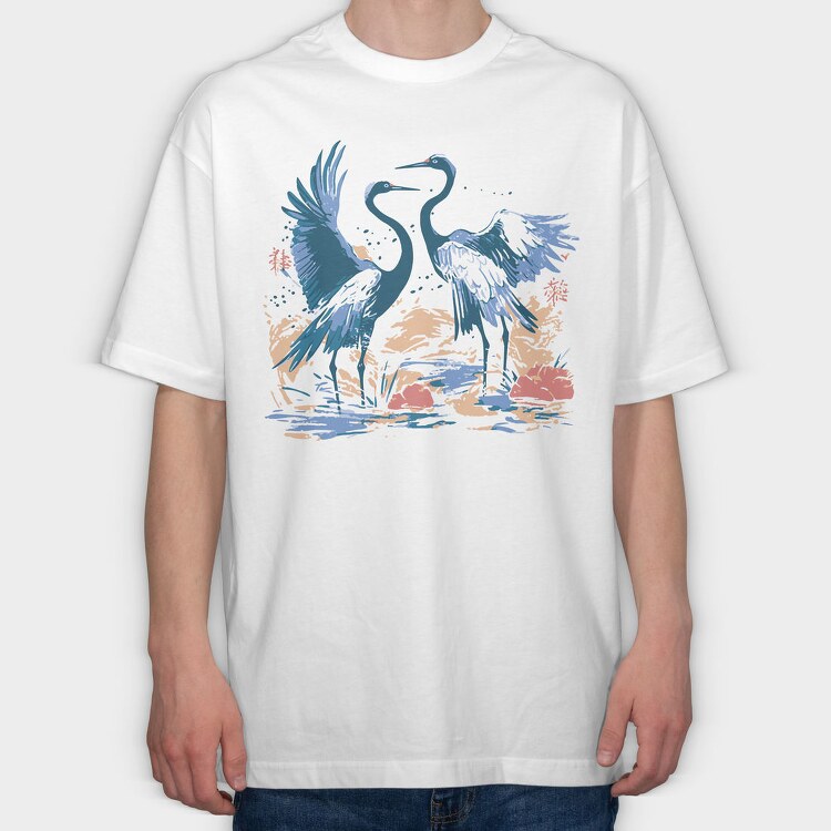 Crane Birds Dancing, Tricou Oversize Barbati (Unisex)