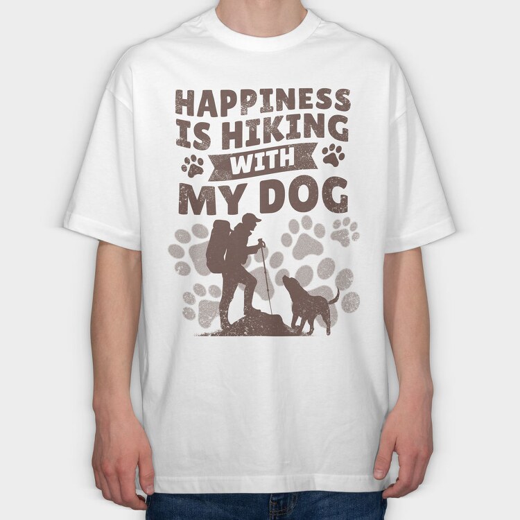 hiking with my dog mono, Tricou Oversize Barbati (Unisex)