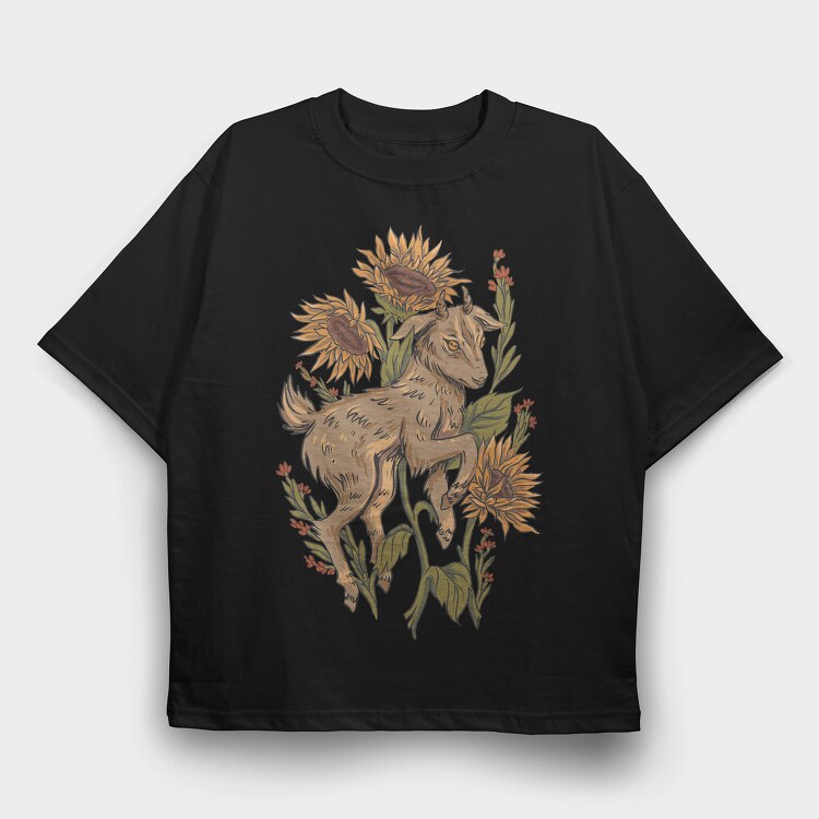 Baby Goat Sunflowers, Tricou Oversize Barbati (Unisex)