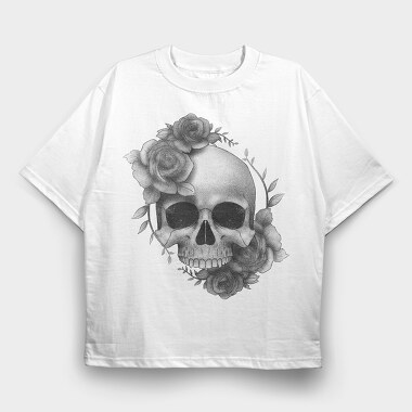 Skull Roses, Tricou Oversize Barbati (Unisex)