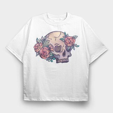 Tattoo Skull Flowers, Tricou Oversize Barbati (Unisex)