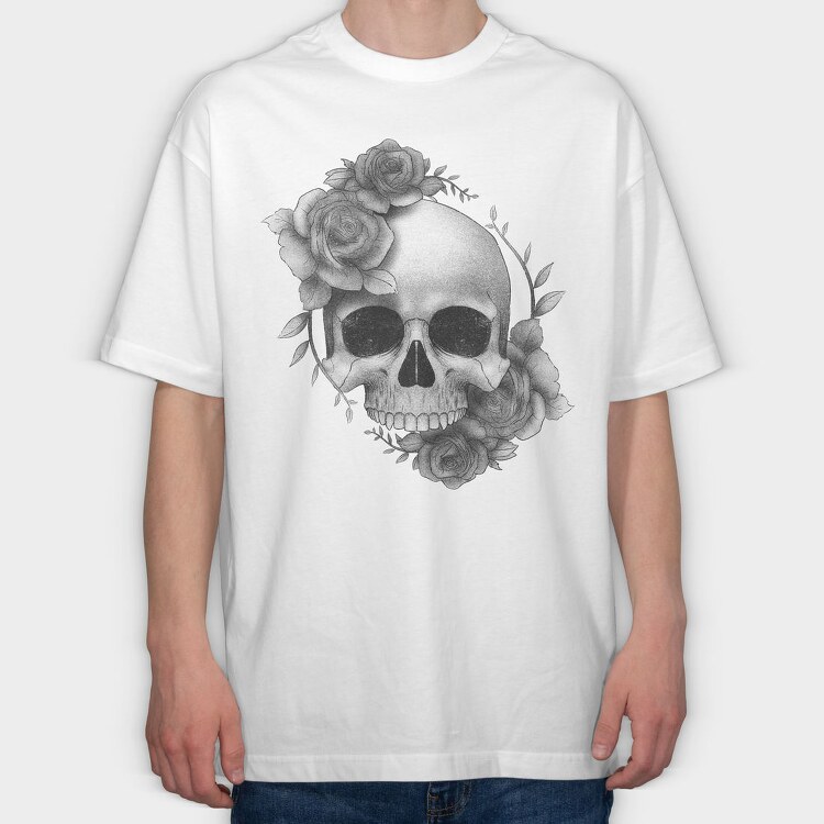 Skull Roses, Tricou Oversize Barbati (Unisex)