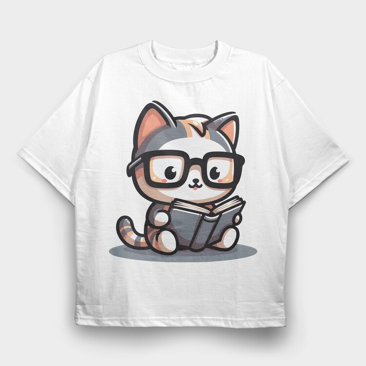 Clever Cat Reading, Tricou Oversize Barbati (Unisex)