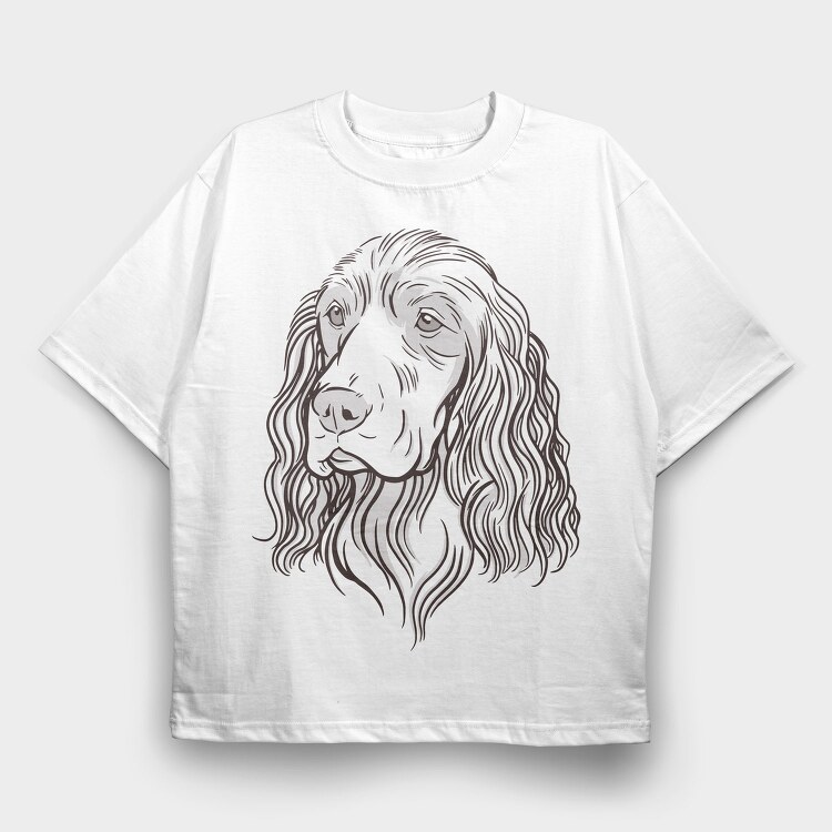 Cocker Illustration Spaniel Dog, Tricou Oversize Barbati (Unisex)