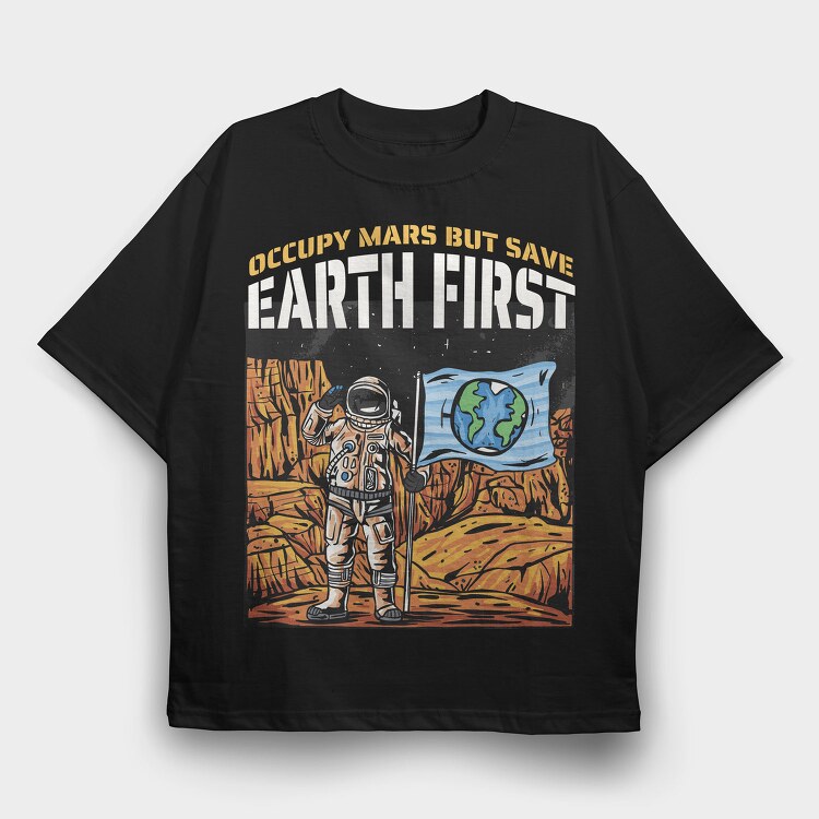 Astronaut in Mars, Tricou Oversize Barbati (Unisex)