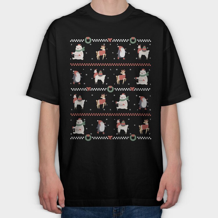 Ugly Sweater Christmas Animals, Tricou Oversize Barbati (Unisex)