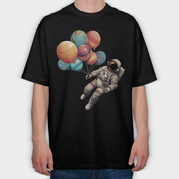 Astronaut Baloons Planets, Tricou Oversize Barbati (Unisex)