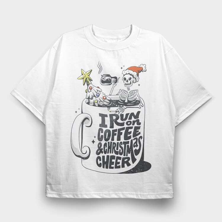 Coffee Christmas Skeleton Anti Santa Addicted, Tricou Oversize Barbati (Unisex)