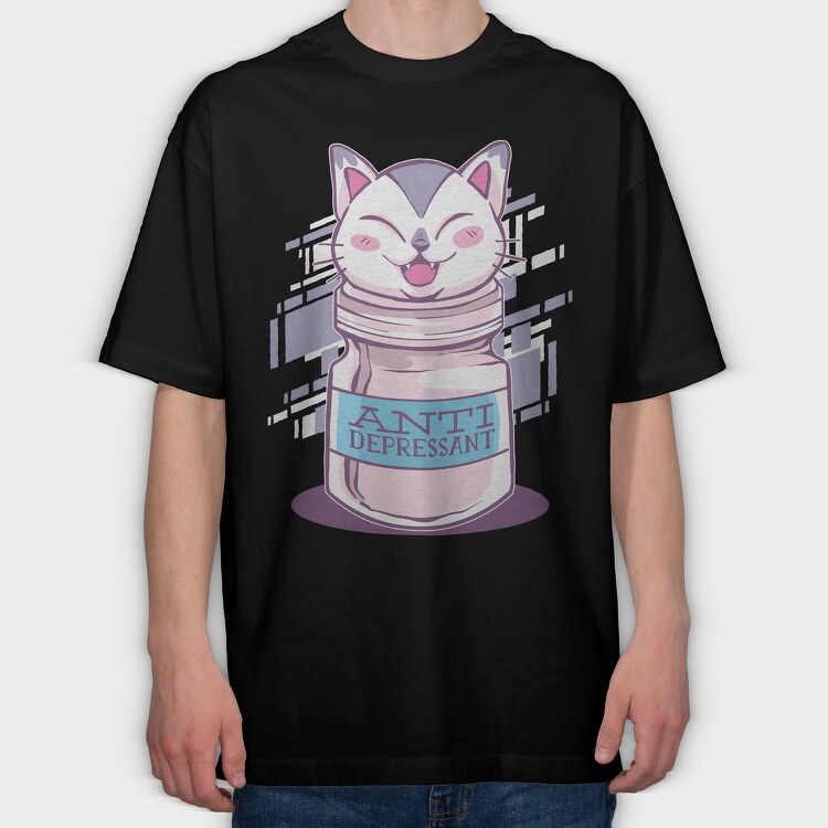 Antidepressant Cat, Tricou Oversize Barbati (Unisex)