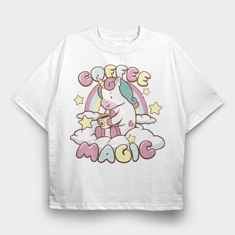Coffee Magic Unicorn, Tricou Oversize Barbati (Unisex)
