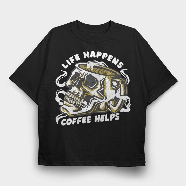 Coffee Skull Cofee Hellps, Tricou Oversize Barbati (Unisex)