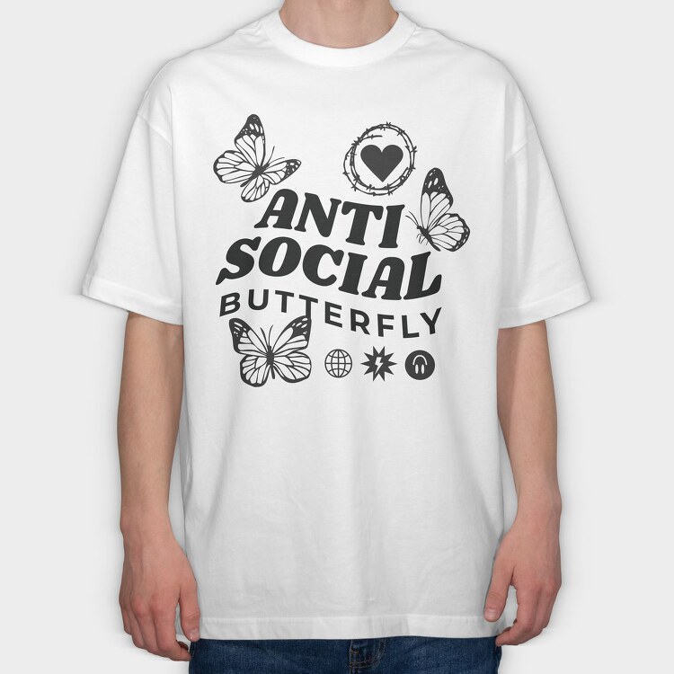 Anti Social Butterfly, Tricou Oversize Barbati (Unisex)