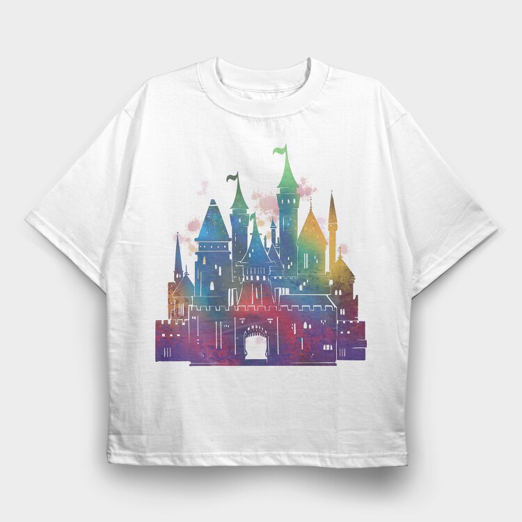 Colorful Gradient Castle Watercolor, Tricou Oversize Barbati (Unisex)