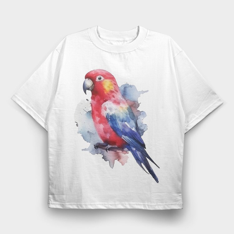Colorful Parrot Magnificent Rosella Watercolor, Tricou Oversize Barbati (Unisex)