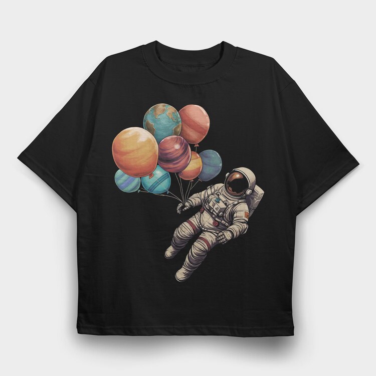 Astronaut Baloons Planets, Tricou Oversize Barbati (Unisex)