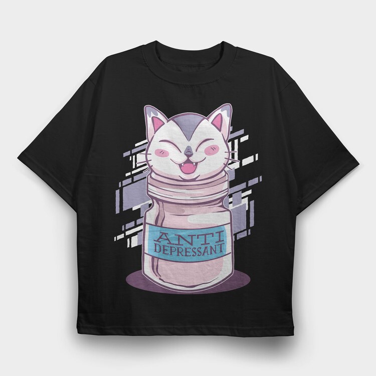 Antidepressant Cat, Tricou Oversize Barbati (Unisex)