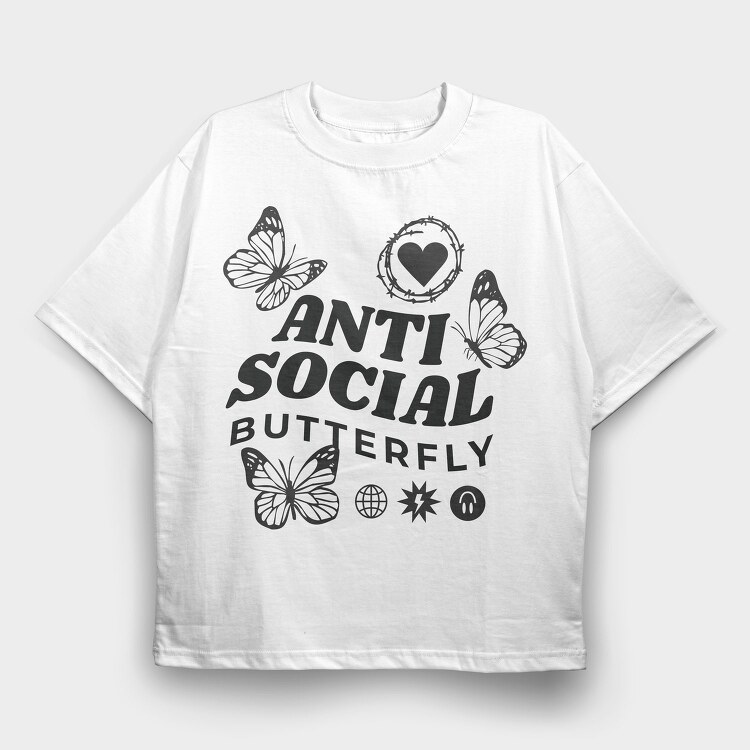 Anti Social Butterfly, Tricou Oversize Barbati (Unisex)