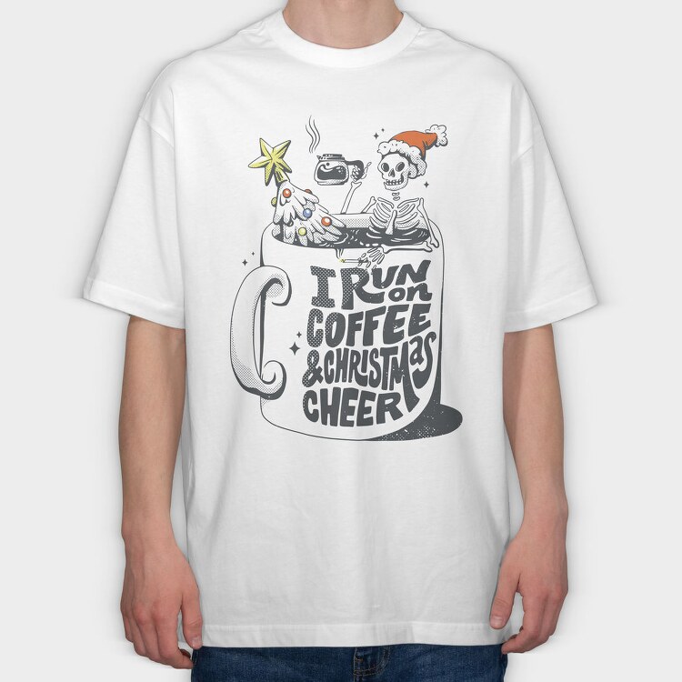 Coffee Christmas Skeleton Anti Santa Addicted, Tricou Oversize Barbati (Unisex)