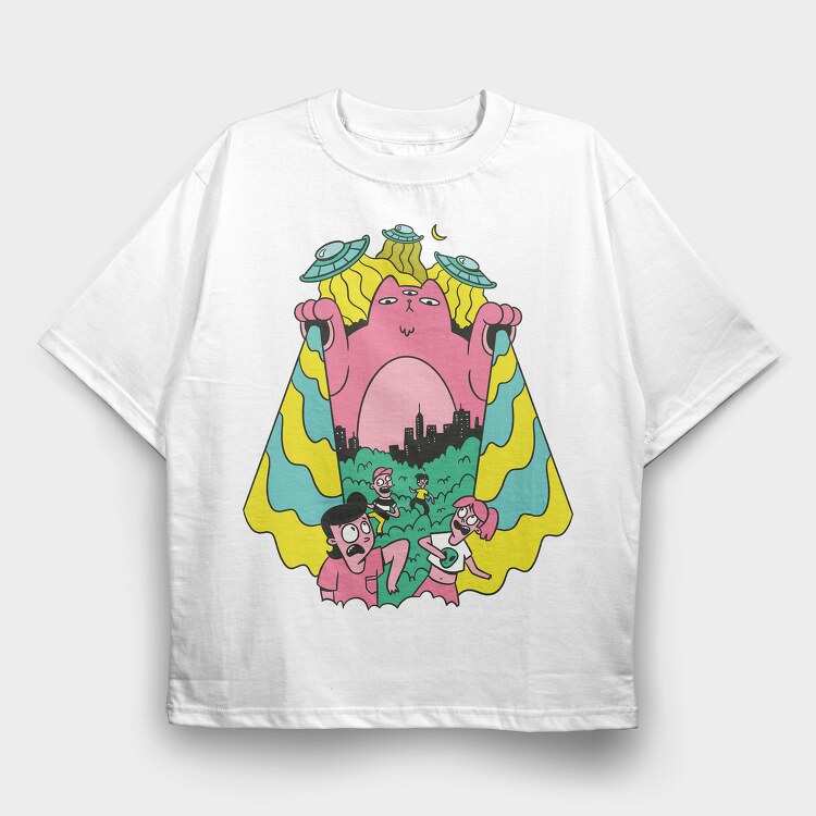 Alien Cat Ufo, Tricou Oversize Barbati (Unisex)