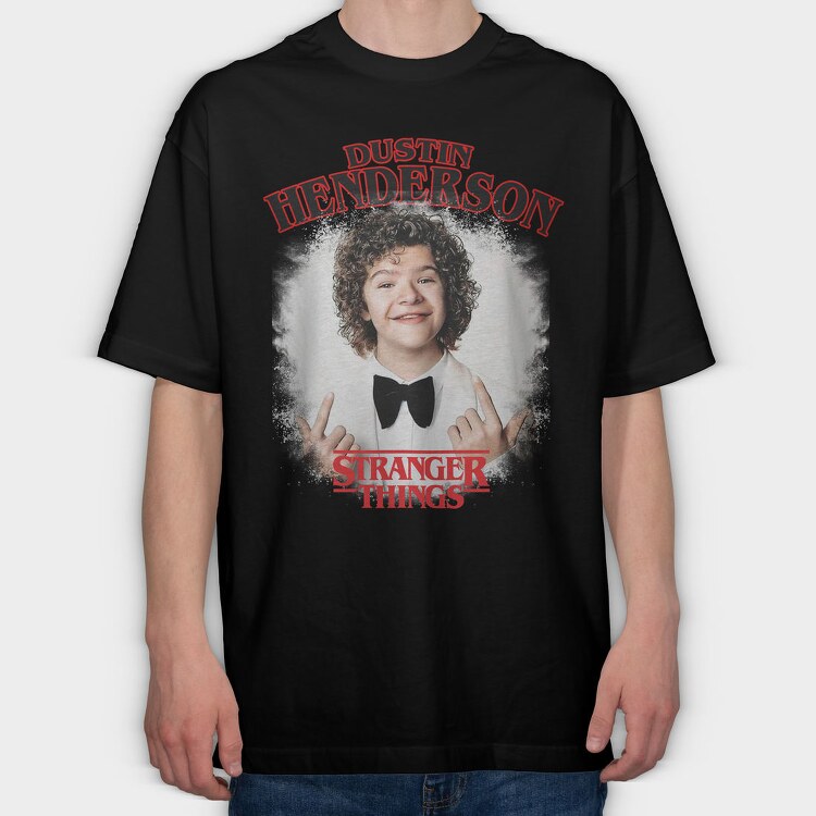 Dustin Stranger Things Rock On, Tricou Oversize Barbati (Unisex)
