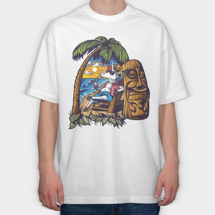 Unicorn Vacation, Tricou Oversize Barbati (Unisex)