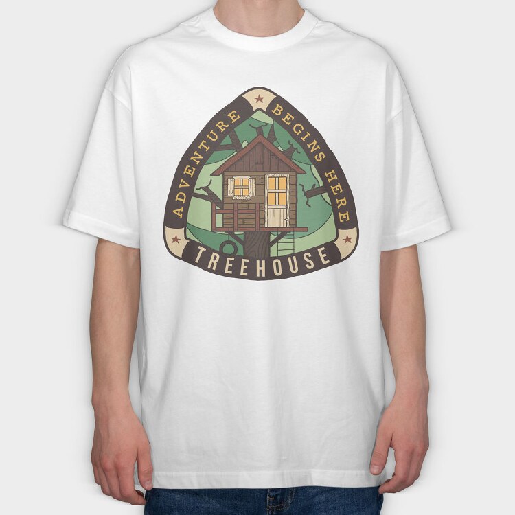 Treehouse Adventure Begins Here, Tricou Oversize Barbati (Unisex)
