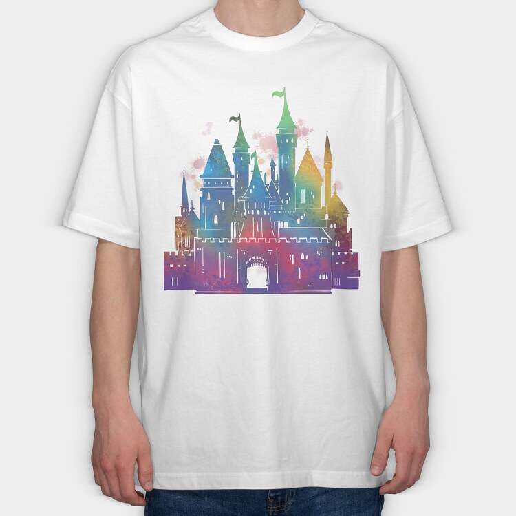 Colorful Gradient Castle Watercolor, Tricou Oversize Barbati (Unisex)