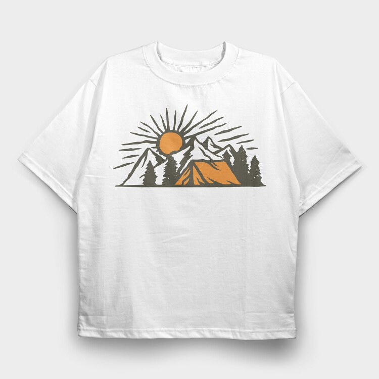 Vintage Adventure Outdoor Camping, Tricou Oversize Barbati (Unisex)