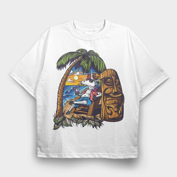 Unicorn Vacation, Tricou Oversize Barbati (Unisex)