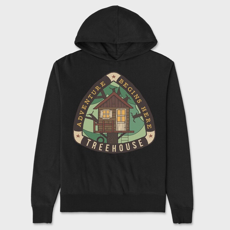 Treehouse Adventure Begins Here, Hanorac Oversize Barbati (Unisex)