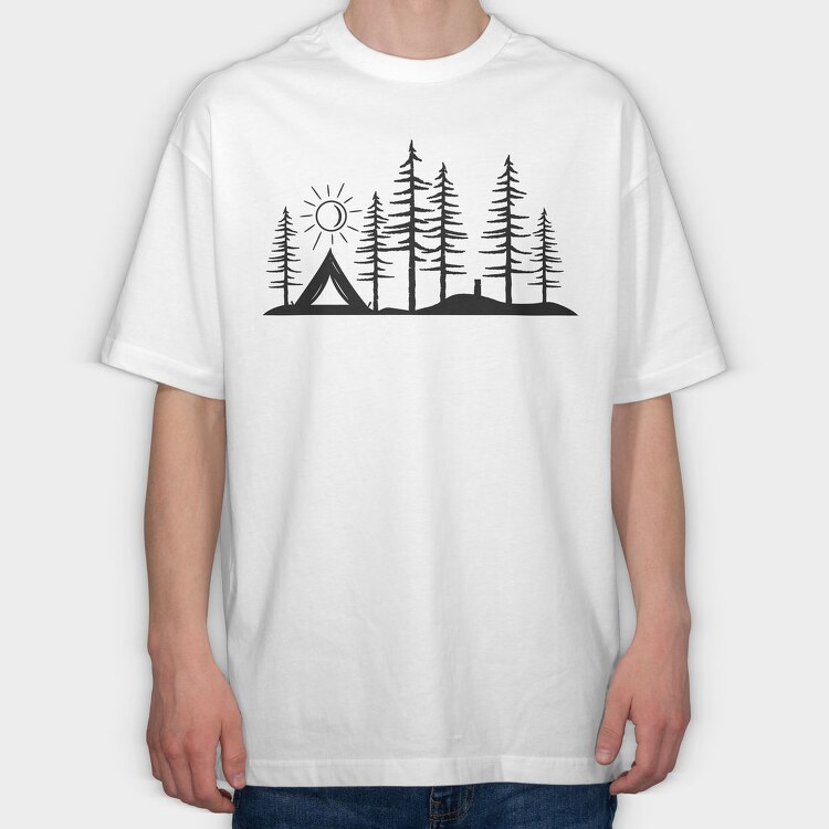 Stylized Camping Scene, Tricou Oversize Barbati (Unisex)