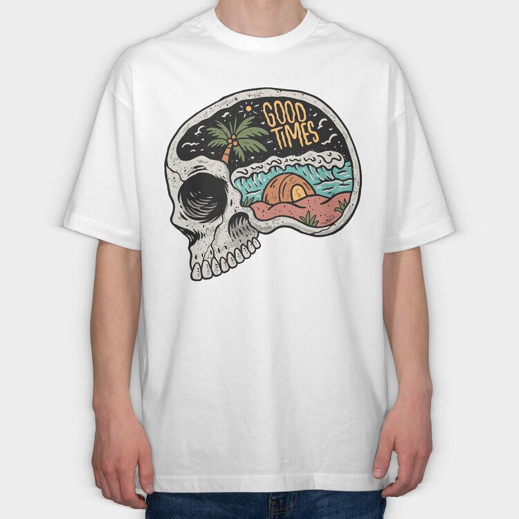 Skull Beach 2, Tricou Oversize Barbati (Unisex)