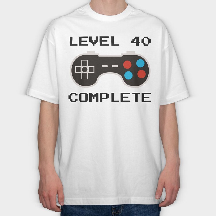 Retro Gamepad Lvl 40 Complete, Tricou Oversize Barbati (Unisex)