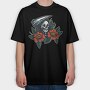 Skull and Flowers Texture Illustrations, Tricou Oversize Barbati (Unisex)