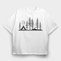 Stylized Camping Scene, Tricou Oversize Barbati (Unisex)