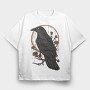 Raven Perch on the Flower Branch, Tricou Oversize Barbati (Unisex)