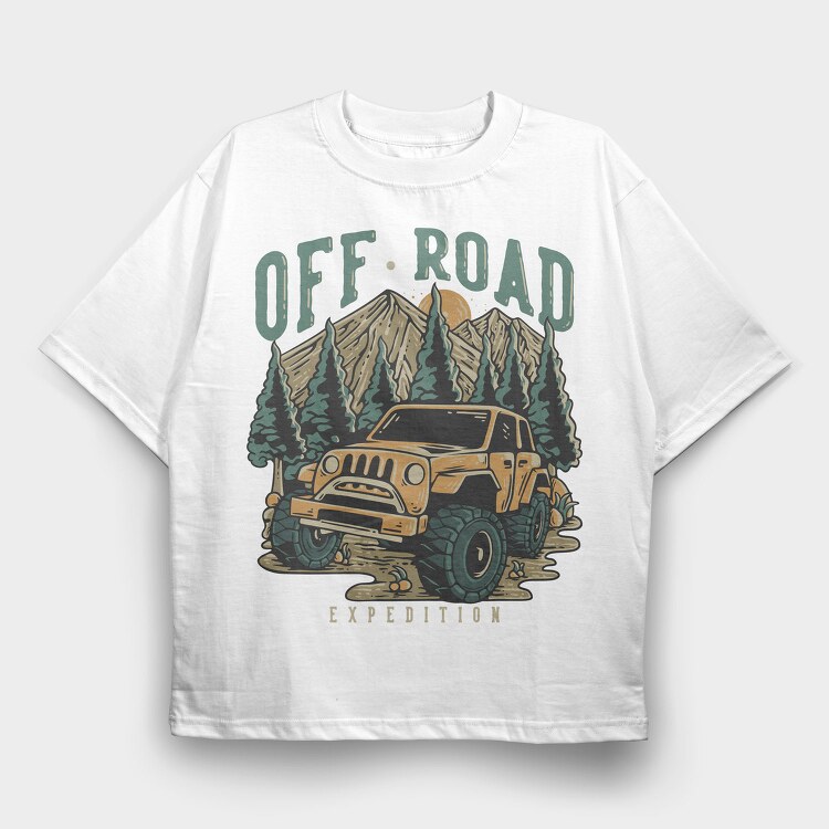 Off Road Expedition With Off Road Car in the Middle of Mountain, Tricou Oversize Barbati (Unisex)