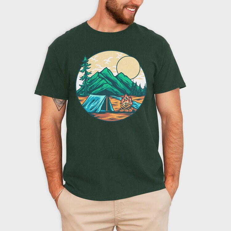 Camping Illustration 9, Tricou Barbati (Unisex)