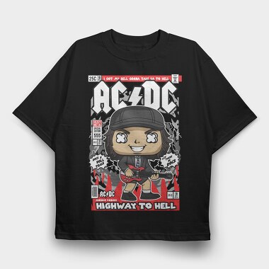 Angus Young ACDC, Tricou Oversize Barbati (Unisex)