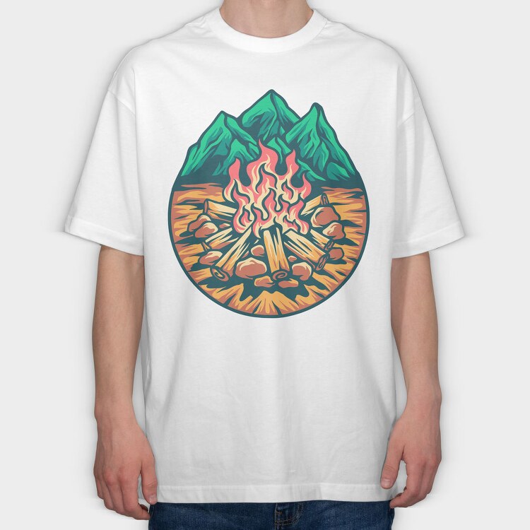 Campfire Outdoors Illustration, Tricou Oversize Barbati (Unisex)