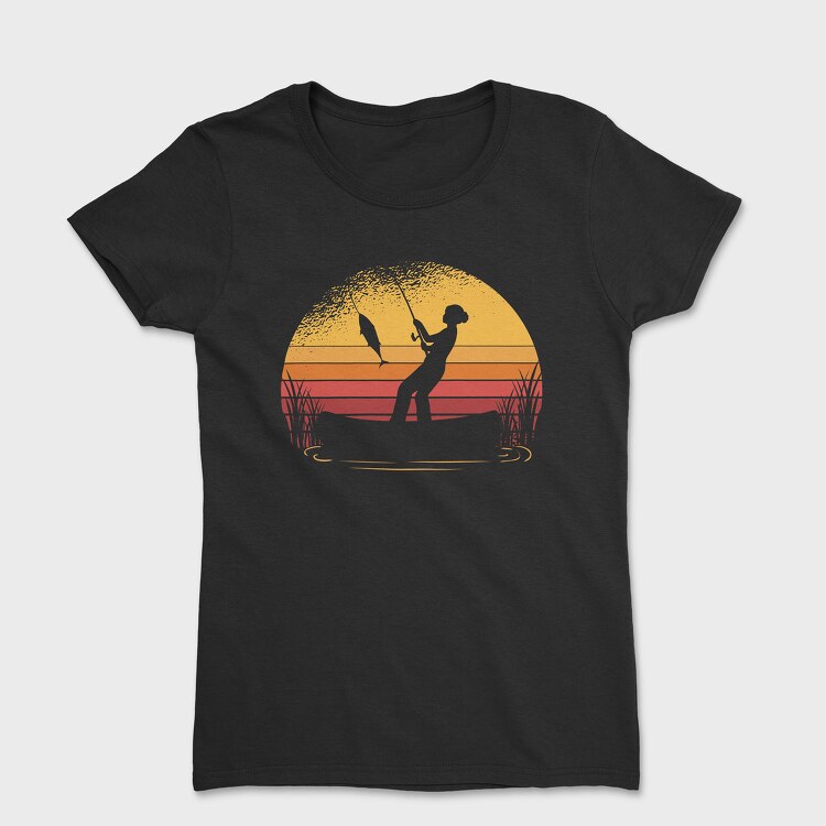 Woman Fishing Sunset, Tricou Femei