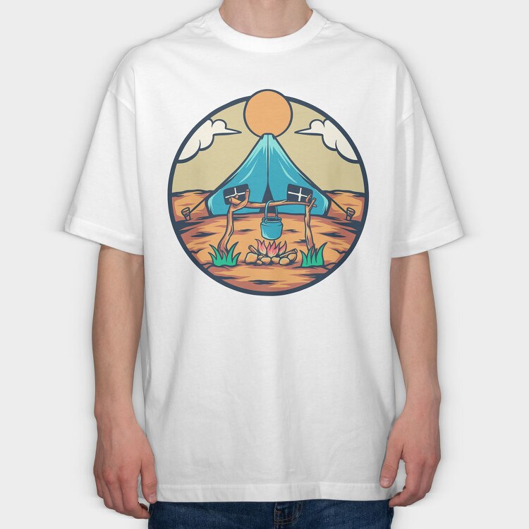 Camping Illustration, Tricou Oversize Barbati (Unisex)