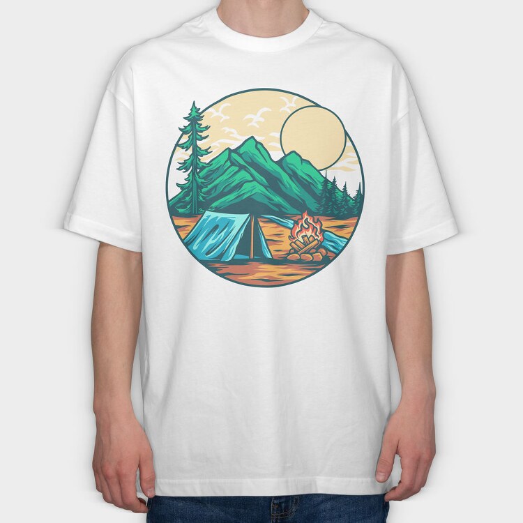 Camping Illustration 9, Tricou Oversize Barbati (Unisex)