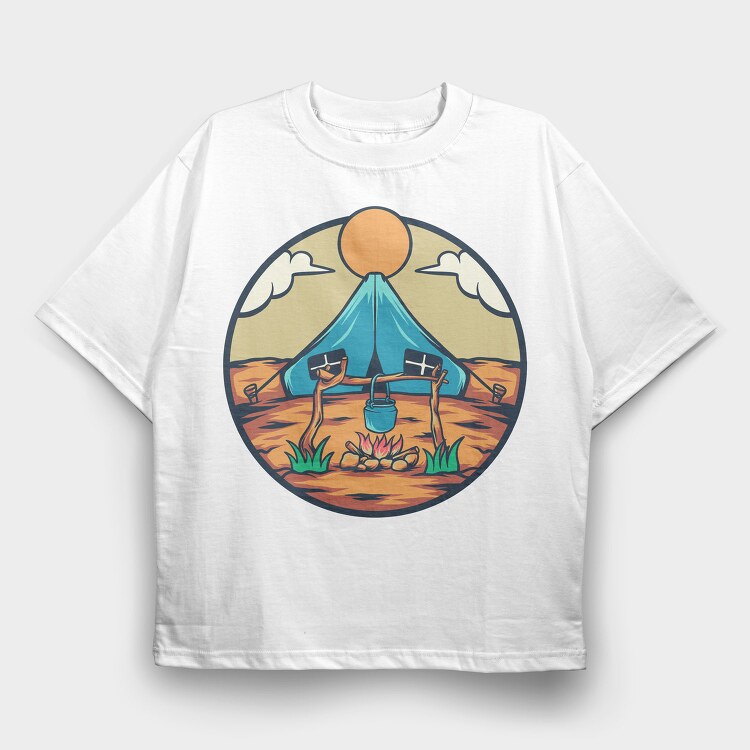 Camping Illustration, Tricou Oversize Barbati (Unisex)