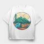 Camping Illustration 9, Tricou Oversize Barbati (Unisex)