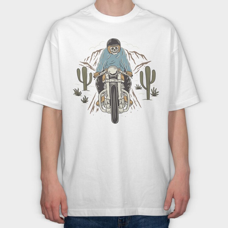 Biker Skeleton Cactus, Tricou Oversize Barbati (Unisex)