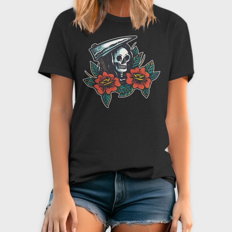 Skull and Flowers Texture Illustrations, Tricou Barbati (Unisex)