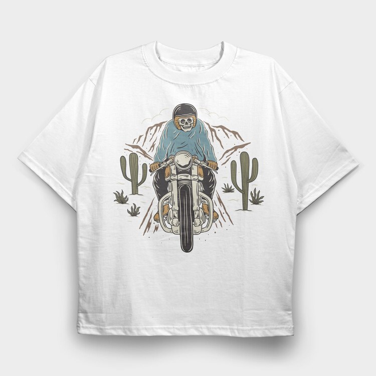 Biker Skeleton Cactus, Tricou Oversize Barbati (Unisex)